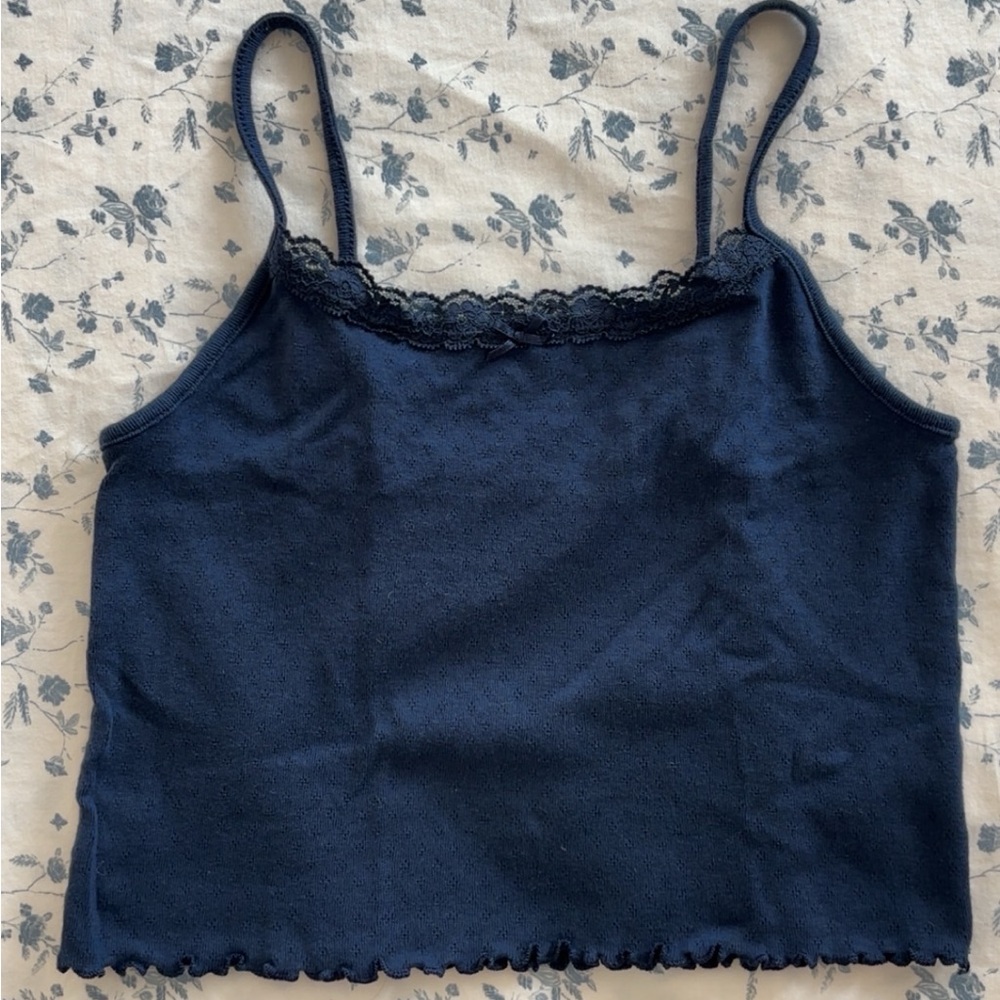 American eagle navy eyelet bow top